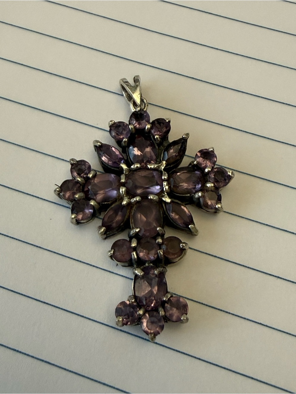 Purple Cross Pendant Necklace - Amethyst-Color Silver Setting